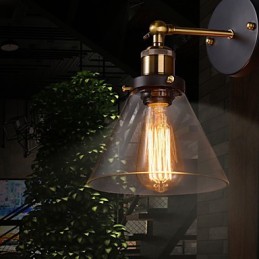 Retro væglampe med blomstret glasskærm og metalbeslag