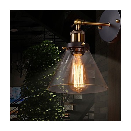 Retro væglampe med blomstret glasskærm og metalbeslag Retro væglampe med blomstret glasskærm og metalbeslag