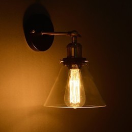 Retro væglampe med blomstret glasskærm og metalbeslag