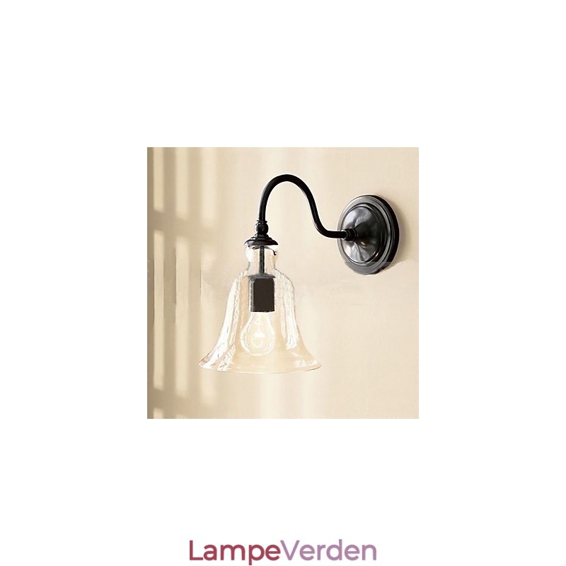 Naturinspireret væglampe i jern med gennemsigtig glasskærm