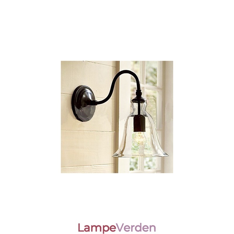 Naturinspireret væglampe i jern med gennemsigtig glasskærm