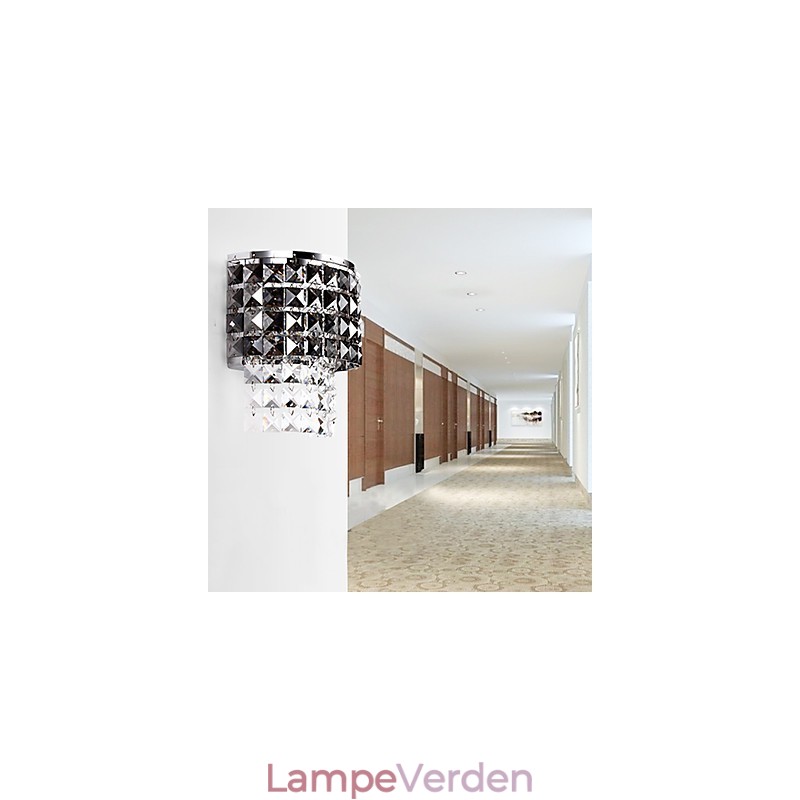 Moderne væglampe med stofskærm Metalplade Krystaldekorstil