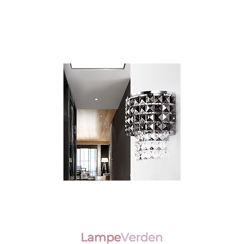 Moderne væglampe med stofskærm Metalplade Krystaldekorstil