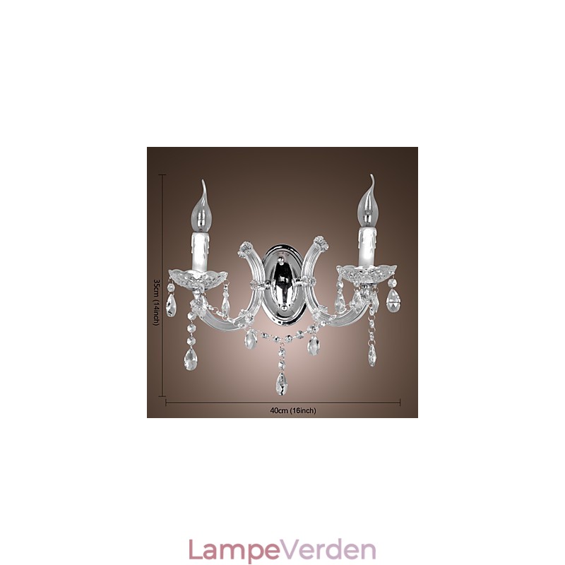 Elegant krystal væglampe med 2 lys