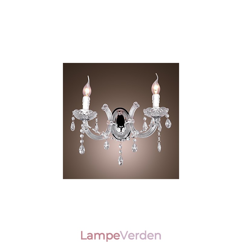 Elegant krystal væglampe med 2 lys