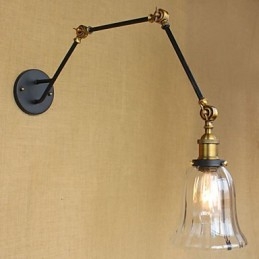 American Country Simple Retro Glas Lampeskærm Tre Justerer længden af den lange armrørsvæg