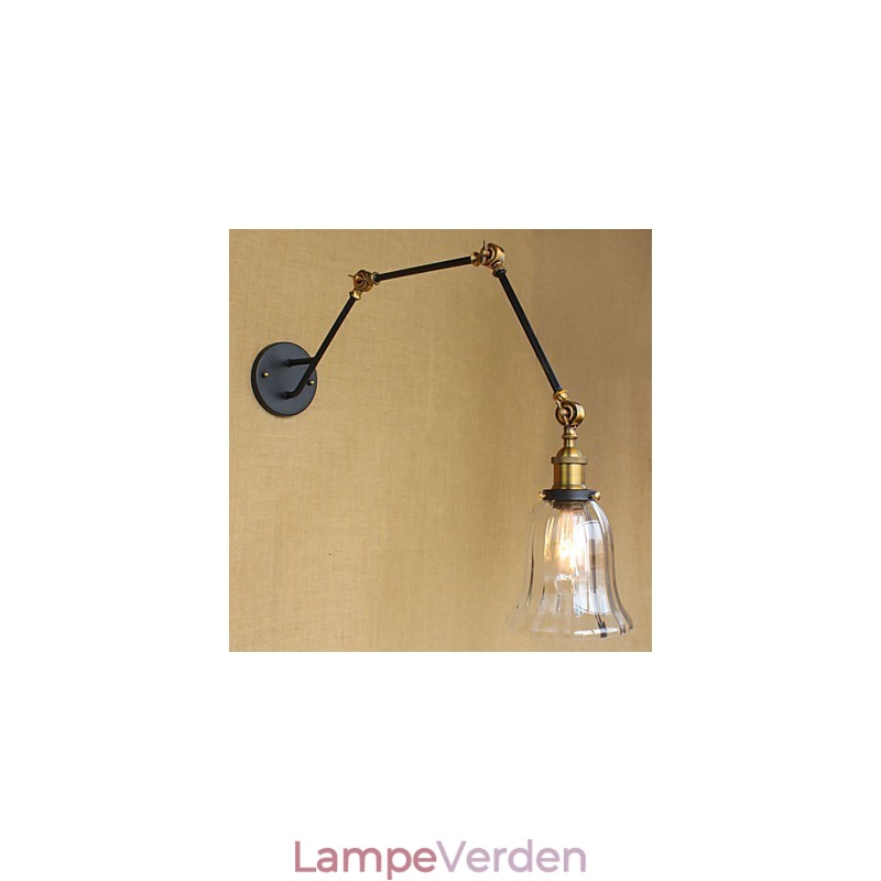 American Country Simple Retro Glas Lampeskærm Tre Justerer længden af den lange armrørsvæg