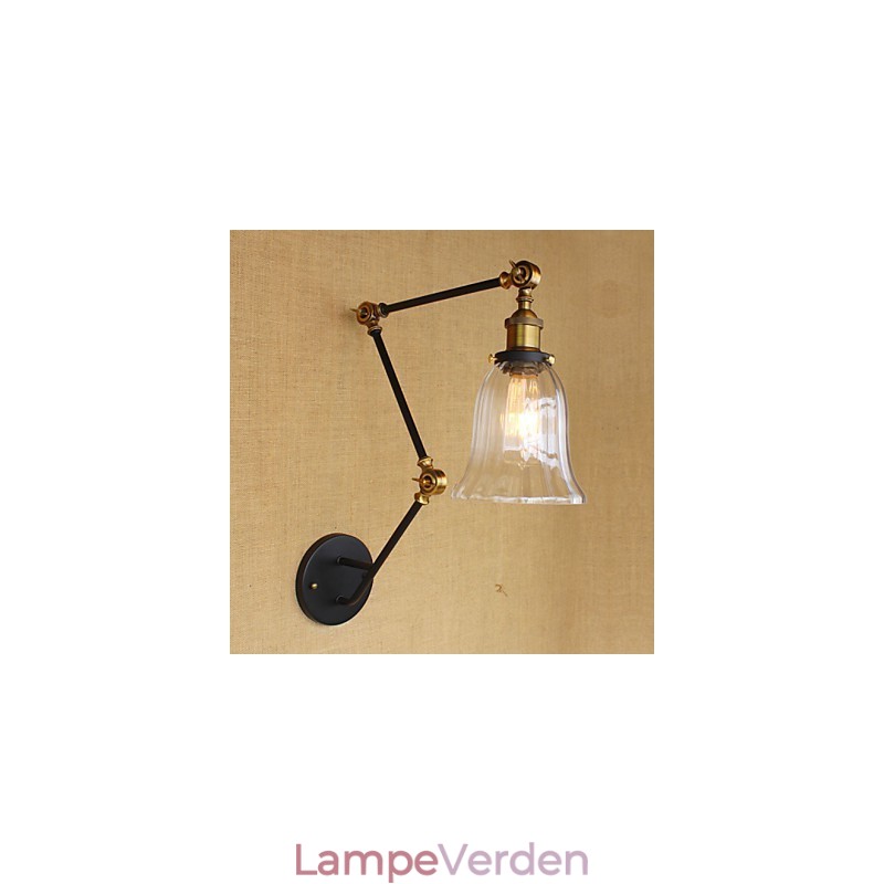 American Country Simple Retro Glas Lampeskærm Tre Justerer længden af den lange armrørsvæg