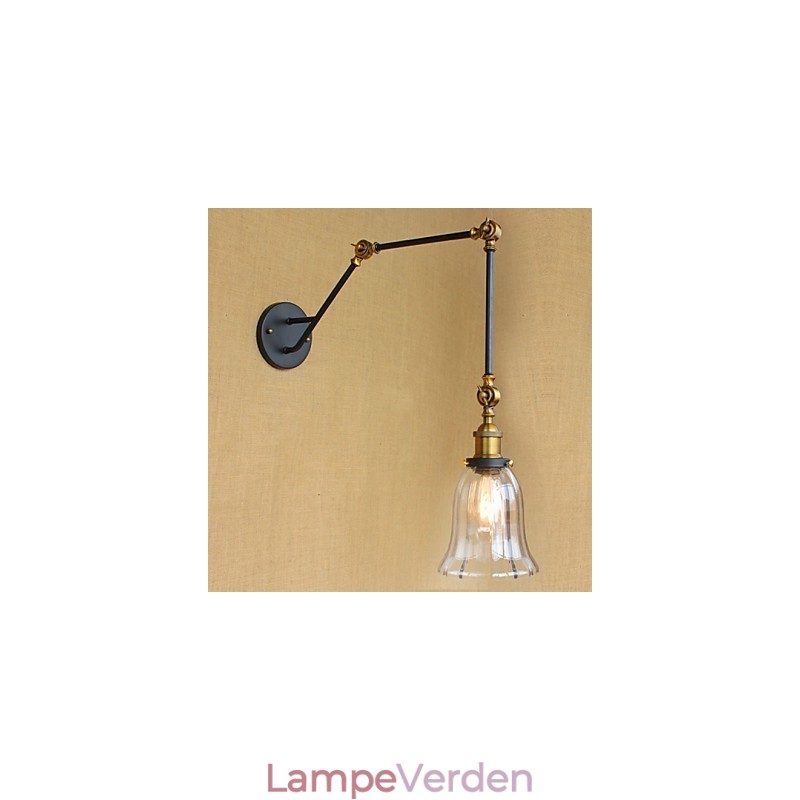 American Country Simple Retro Glas Lampeskærm Tre Justerer længden af den lange armrørsvæg