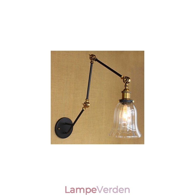 American Country Simple Retro Glas Lampeskærm Tre Justerer længden af den lange armrørsvæg