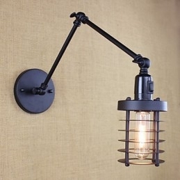 Style Bed Hotel Eestaurant Projekt Jernarm Dobbelt Retro Vintage Sort Bælte Væglampe Switch