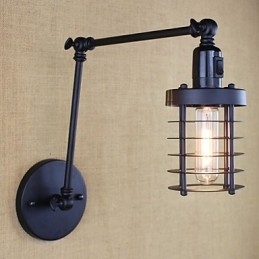 Style Bed Hotel Eestaurant Projekt Jernarm Dobbelt Retro Vintage Sort Bælte Væglampe Switch