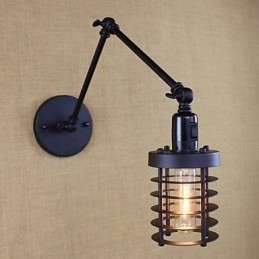 Style Bed Hotel Eestaurant Projekt Jernarm Dobbelt Retro Vintage Sort Bælte Væglampe Switch