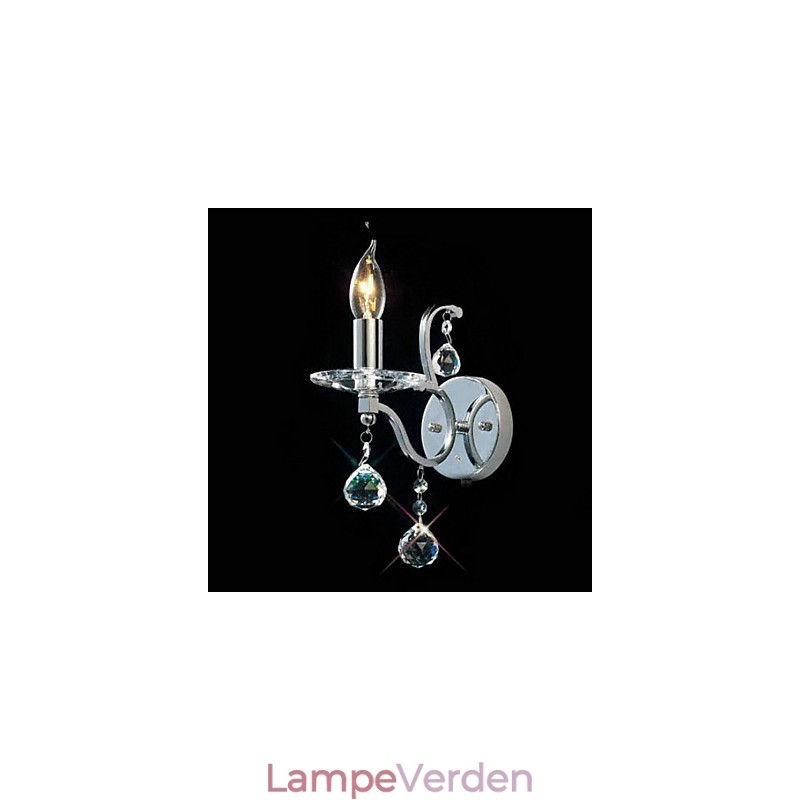 Sølvfarvet krystal væglampe med 1 lys