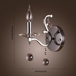 Sølvfarvet krystal væglampe med 1 lys