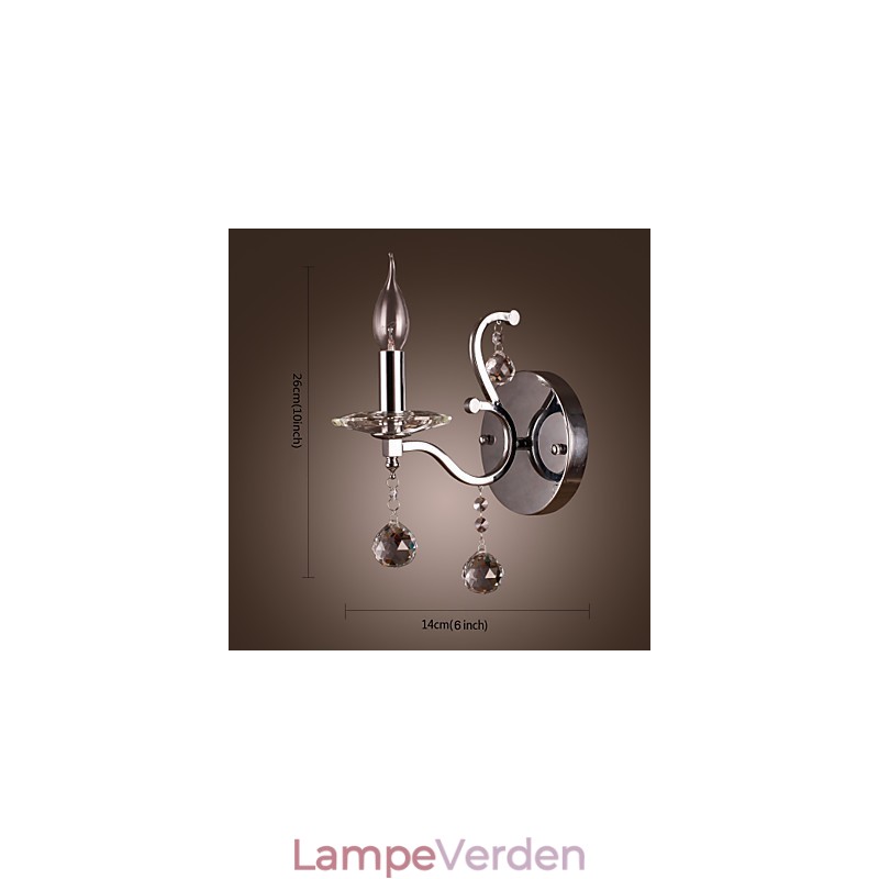 Sølvfarvet krystal væglampe med 1 lys