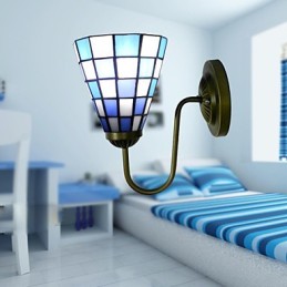 15 cm moderne og kontraheret farvet glaslampe Væglampe Inn Blå og hvide Firkanter Lys