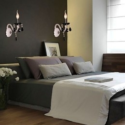 Sort krystal væglampe med stearinlys