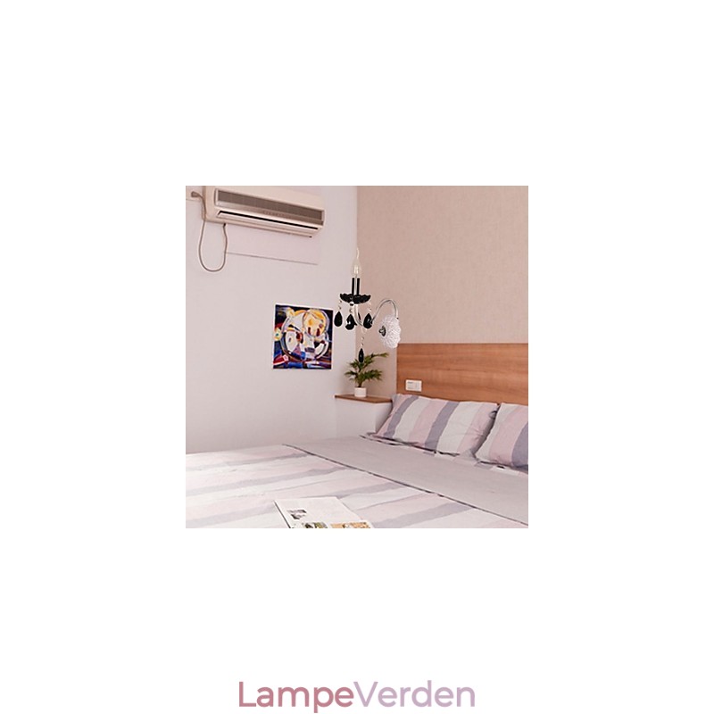 Sort krystal væglampe med stearinlys