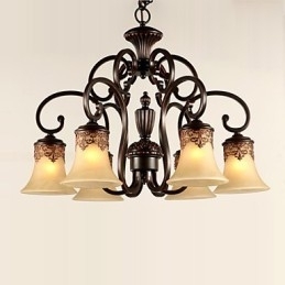 Lysekrone Pendel Light 6 Lights Lampeskærm Down Vintage Country Metal+Glas