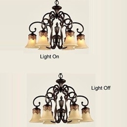 Lysekrone Pendel Light 6 Lights Lampeskærm Down Vintage Country Metal+Glas