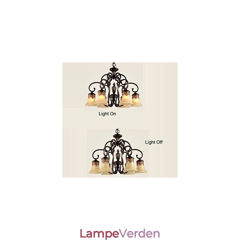 Lysekrone Pendel Light 6 Lights Lampeskærm Down Vintage Country Metal+Glas