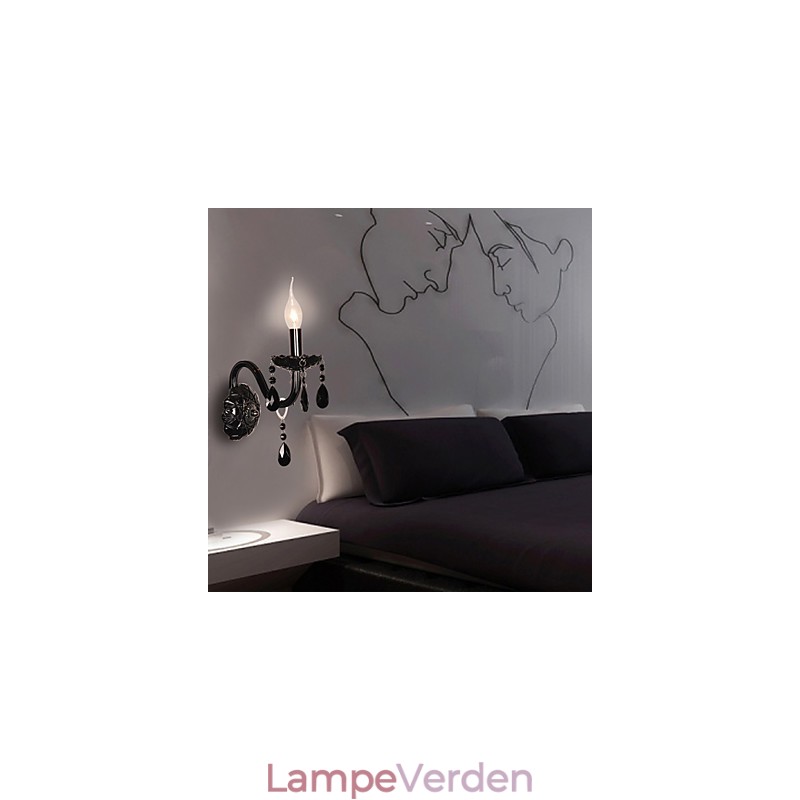 Sort krystal væglampe med stearinlys