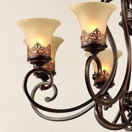 Lysekrone Pendel Light 6 Lights Lampeskærm Down Vintage Country Metal+Glas