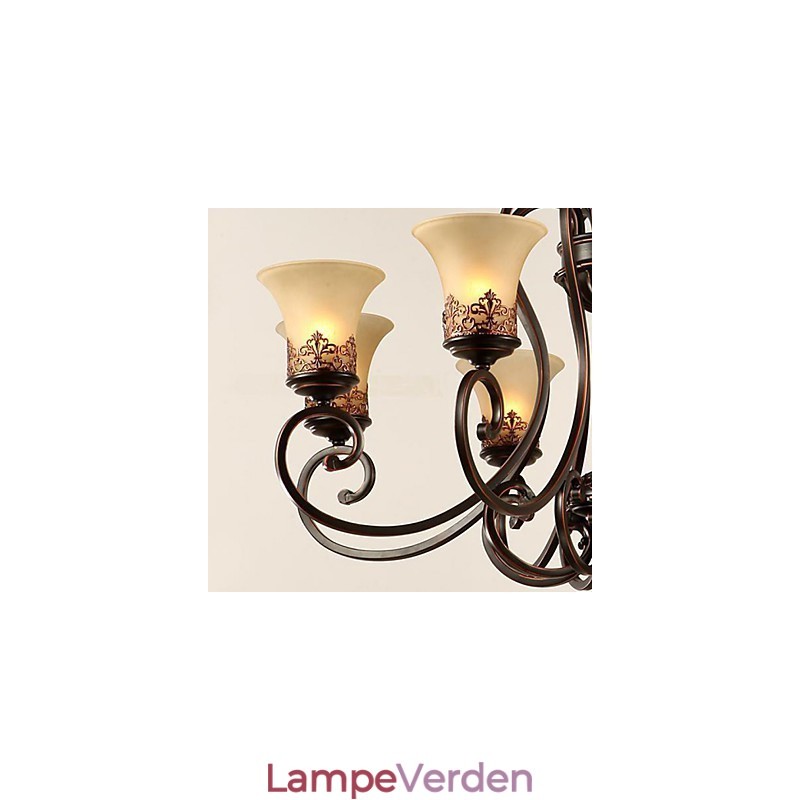 Lysekrone Pendel Light 6 Lights Lampeskærm Down Vintage Country Metal+Glas