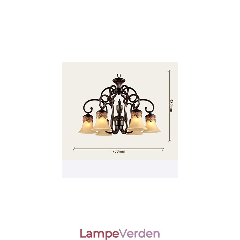 Lysekrone Pendel Light 6 Lights Lampeskærm Down Vintage Country Metal+Glas