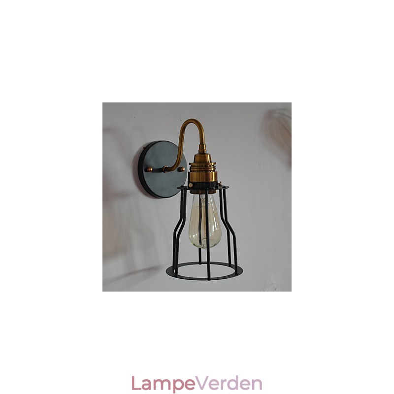 Minimalistisk kunstnerisk væglampe med sort metalskeletskærm