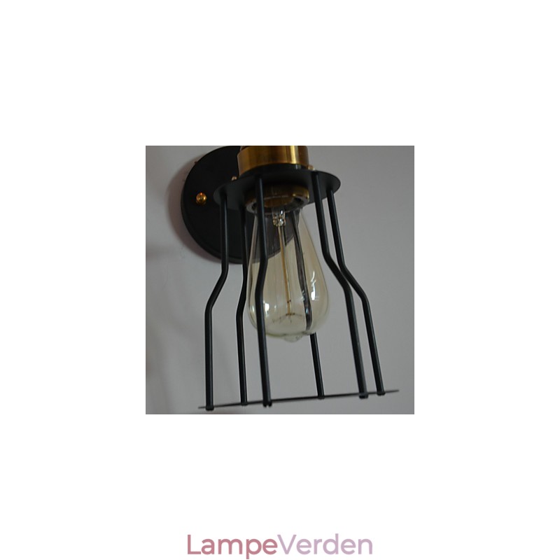 Minimalistisk kunstnerisk væglampe med sort metalskeletskærm