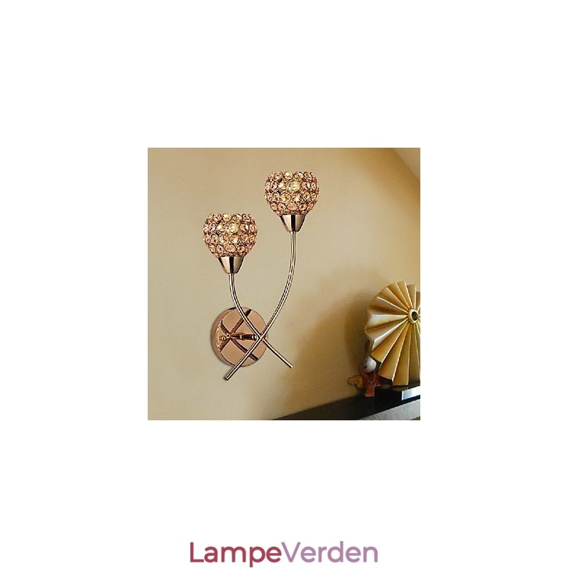 Krystal gylden væglampe i 2 lys