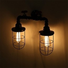 Vintage industrielle rør væglamper sorte kreative lys Restaurant Cafe Bar Dekoration belysning med 2 lys malet finish