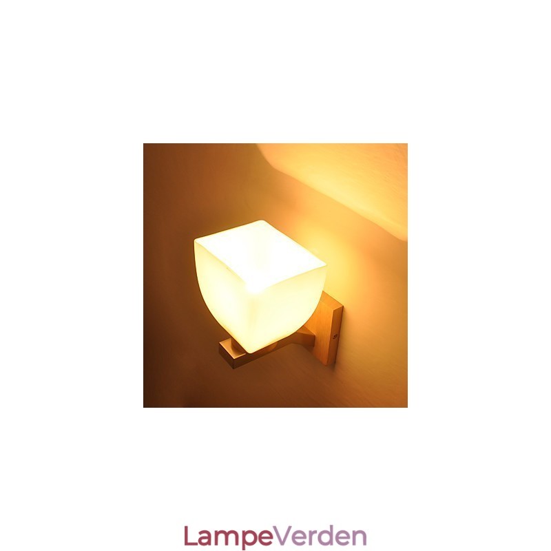 Enkel væglampe Sengebordslampe med glasskærm og massivt træ til soveværelse Kommode Stue Babyværelse College sovesal Sofabord Bogreoler