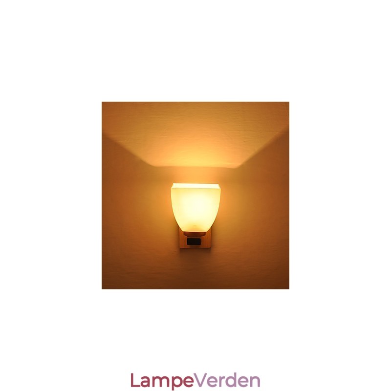 Enkel væglampe Sengebordslampe med glasskærm og massivt træ til soveværelse Kommode Stue Babyværelse College sovesal Sofabord Bogreoler