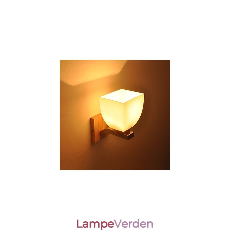 Enkel væglampe Sengebordslampe med glasskærm og massivt træ til soveværelse Kommode Stue Babyværelse College sovesal Sofabord Bogreoler