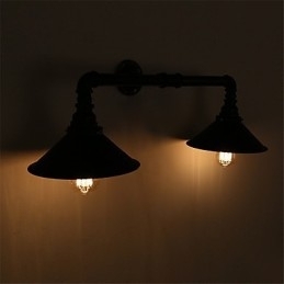 Vintage industrielle rør væglamper sort metal skærm Restaurant Cafe Bar dekoration belysning med 2 lys malet finish