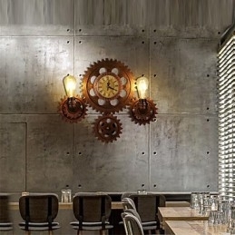 Vintage industrielle væglamper Træ Gear Shape Kreative drejelige lys Restaurant Cafe Bar Dekorationsbelysning
