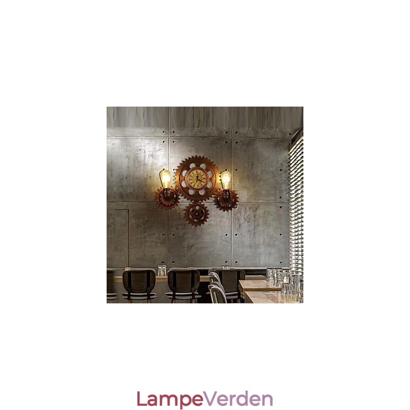 Vintage industrielle væglamper Træ Gear Shape Kreative drejelige lys Restaurant Cafe Bar Dekorationsbelysning