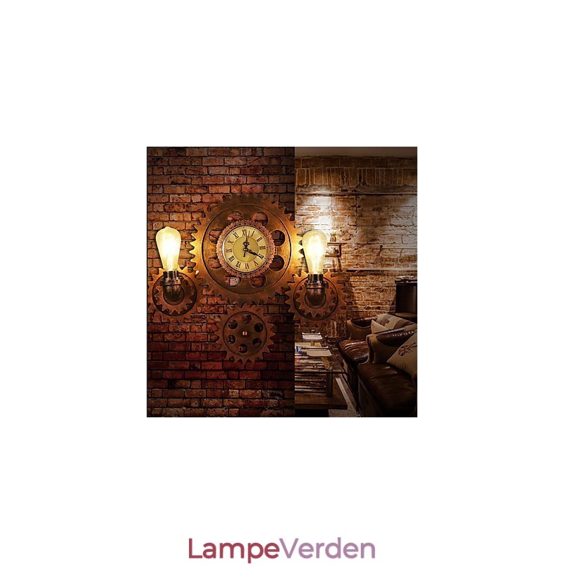 Vintage industrielle væglamper Træ Gear Shape Kreative drejelige lys Restaurant Cafe Bar Dekorationsbelysning