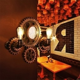 Vintage industrielle væglamper Træ Gear Shape Kreative drejelige lys Restaurant Cafe Bar Dekorationsbelysning