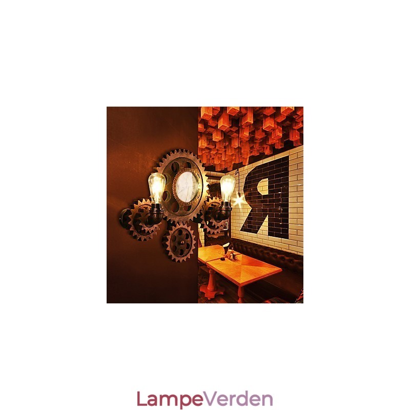 Vintage industrielle væglamper Træ Gear Shape Kreative drejelige lys Restaurant Cafe Bar Dekorationsbelysning