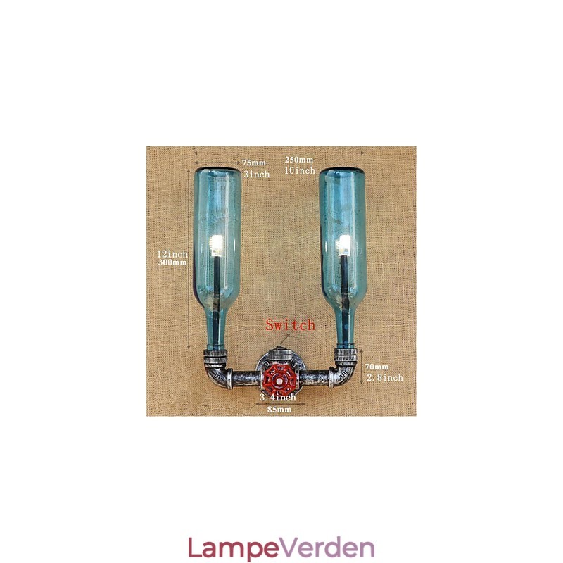 Retro Industriel Vindkontakt Vandflaske Væglampe Væg Lyseblå