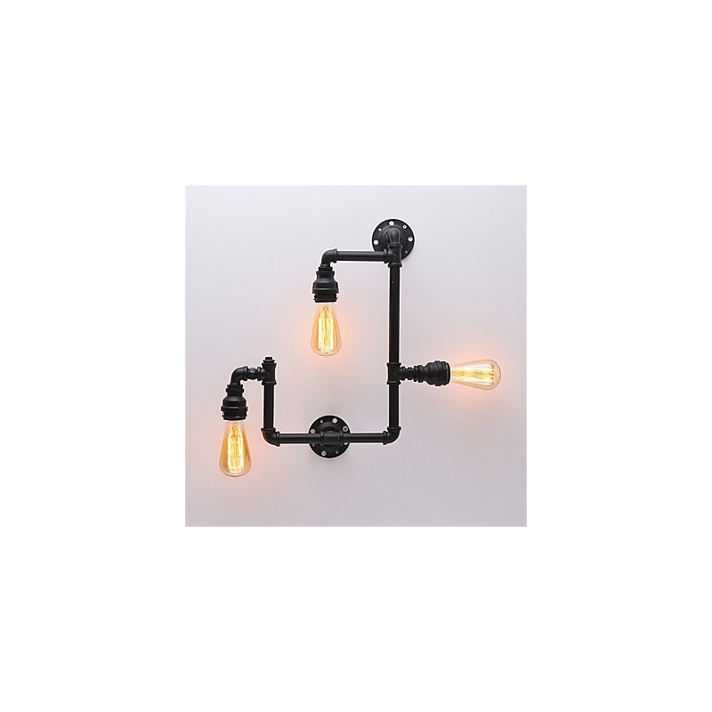 3 Heads Vintage Industrial Pipe Væglamper Sort Creative Lights Restaurant Cafe Bar Dekorationsbelysning