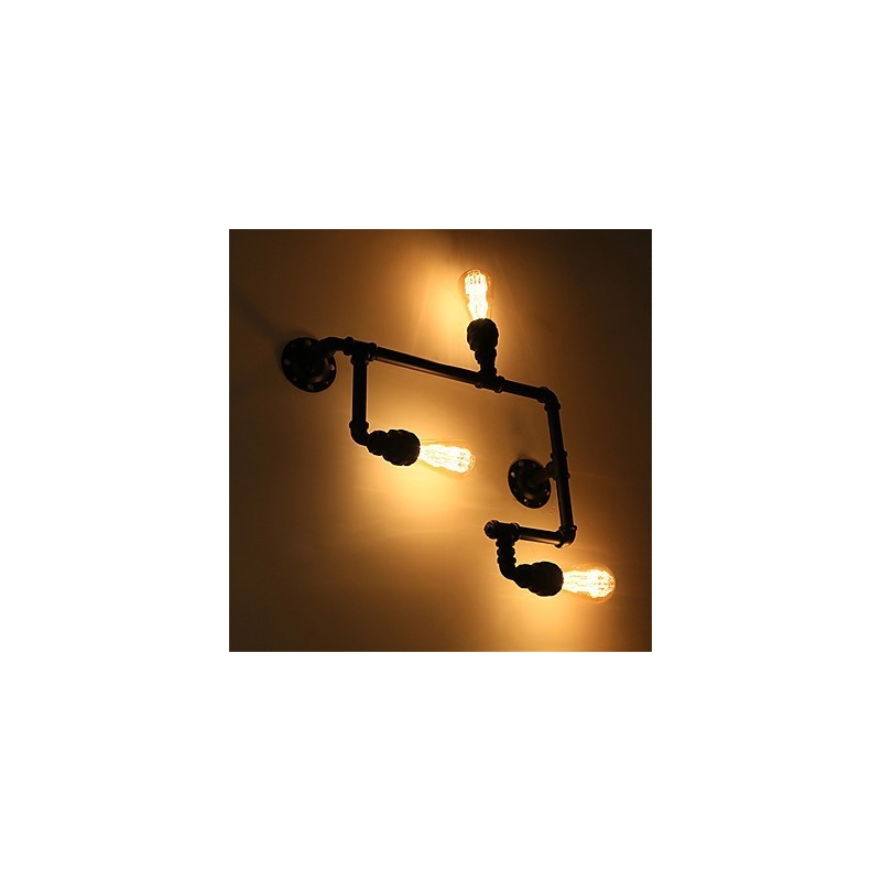 3 Heads Vintage Industrial Pipe Væglamper Sort Creative Lights Restaurant Cafe Bar Dekorationsbelysning