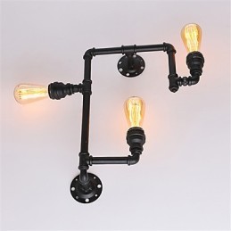 3 Heads Vintage Industrial Pipe Væglamper Sort Creative Lights Restaurant Cafe Bar Dekorationsbelysning