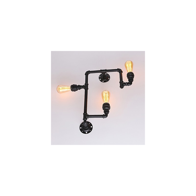 3 Heads Vintage Industrial Pipe Væglamper Sort Creative Lights Restaurant Cafe Bar Dekorationsbelysning