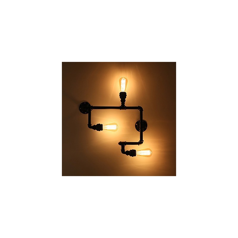 3 Heads Vintage Industrial Pipe Væglamper Sort Creative Lights Restaurant Cafe Bar Dekorationsbelysning