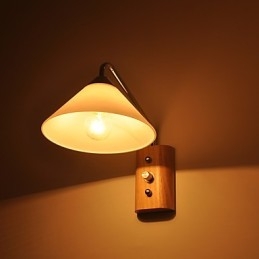 Enkel væglampe Sengebordslampe med glasskærm og massivt træ til kommode i soveværelset Stue Babyværelse College sovesal Sofabord Bogreoler